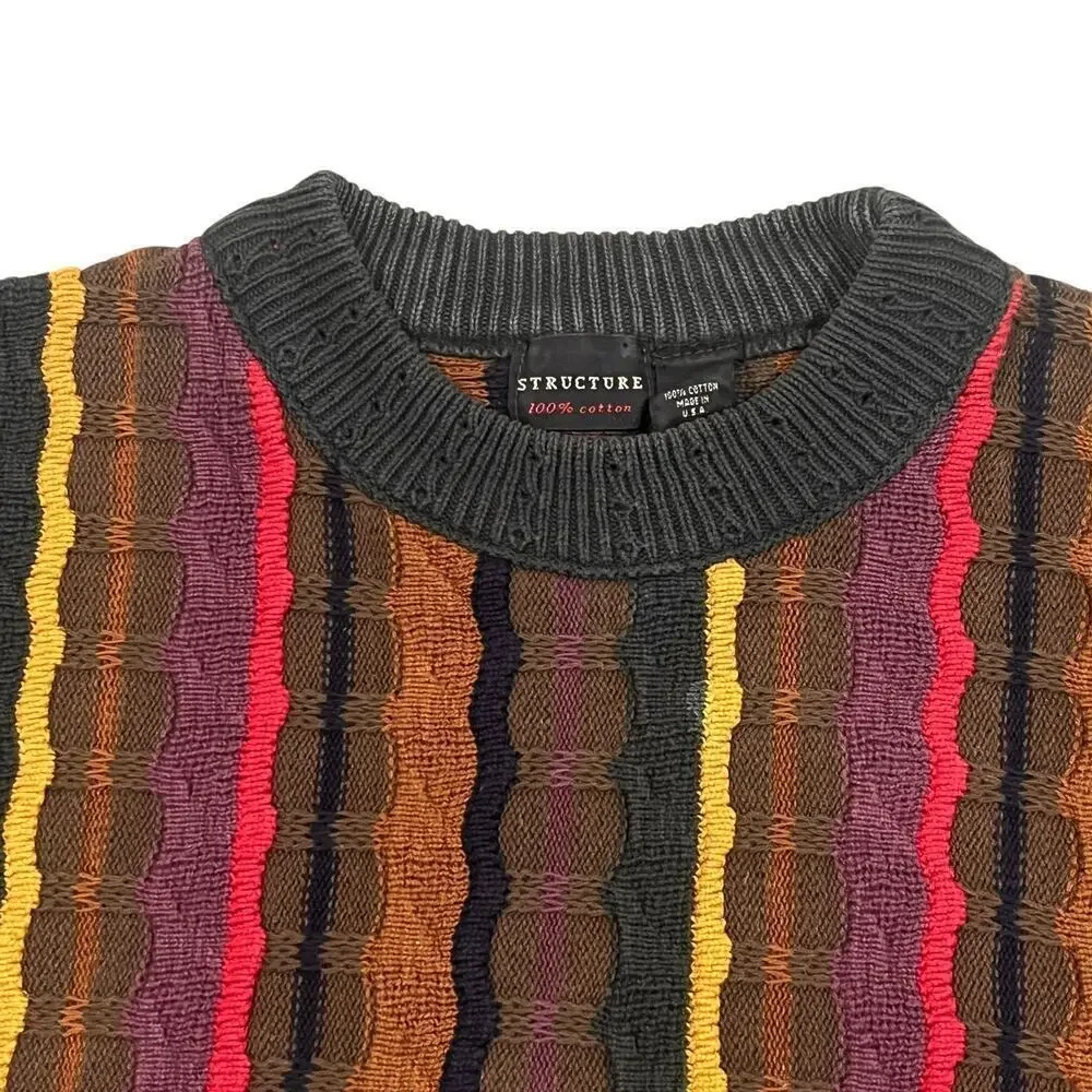 Vintage STRUCTURE Men's M large Textured Striped Knit Coogi style Sweater